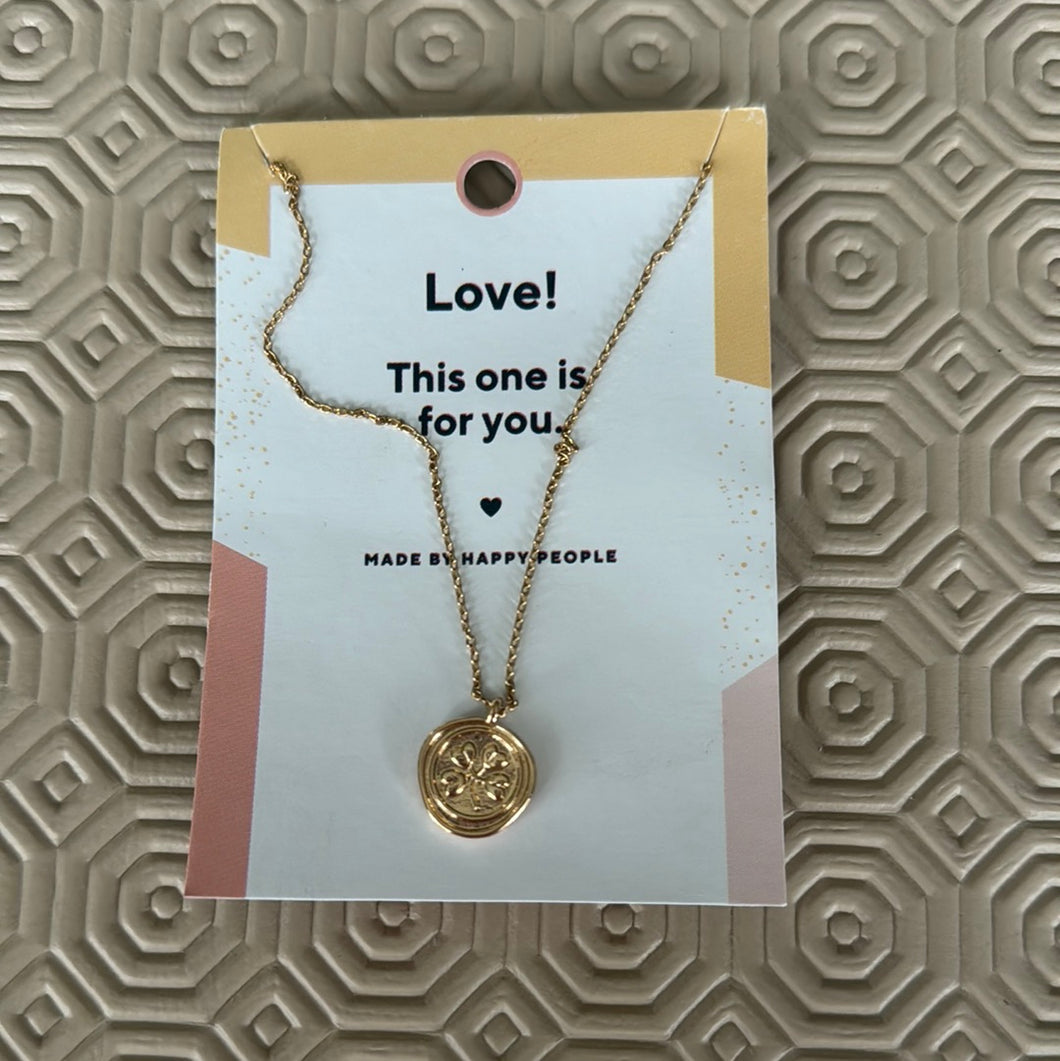 Love golden clasp clover necklace for Attracting Love, Happiness, and Commitment, Heart Chakra Statement Intention Jewellery