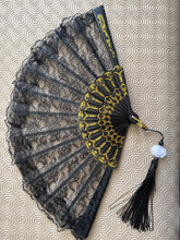 Load image into Gallery viewer, Happiness & Money Lace Black Japanese Intention Tassel Fan Handmade Ornament