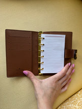 Load image into Gallery viewer, Make your wishes come true, stay organised and happy Brown Agenda Diary with papers