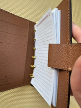 Load image into Gallery viewer, Make your wishes come true, stay organised and happy Brown Agenda Diary with papers