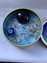 Load image into Gallery viewer, Black Magic & Evil Eye Removal Intention Candle for Manifesting for Removing Spells, Voodoo, Hexes, Curses and Attacks With Black Obsidian and Clear Quartz Crystals