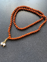Load image into Gallery viewer, EXTREMELY LUCKY Prayer Beads 108 Mala Japa Rudraksha Blessed in India Handmade Faux Pearl Tassel Spiritual Meditation Beads Rudraksh