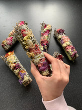 Load image into Gallery viewer, Manifest Your Specific Person Sage Smudge Stick With Dried Flowers & Lavender for Love Twin Flame / Soulmate Protection Healing, Relationships