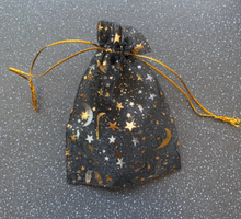 Load image into Gallery viewer, Gift Pouch Black, Gold Moon & Stars Drawstring Astrology Organza Bag Gift 9x12cm