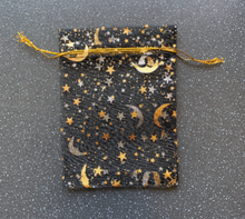 Load image into Gallery viewer, Gift Pouch Black, Gold Moon & Stars Drawstring Astrology Organza Bag Gift 9x12cm