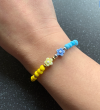 Load image into Gallery viewer, Attract Better Days Blue & Yellow Happiness Blockage Remover Flower Intention Manifesting Tie Bracelet