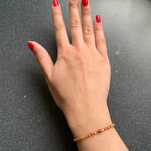 Load image into Gallery viewer, Tarot Soft Tie Yellow Gold Red Intention Tie Bracelet for Intense Spirituality Kabbalah Connecting to Tarot Cards