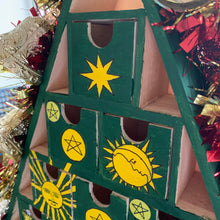 Load image into Gallery viewer, Tarot Advent Calendar Christmas Tree with Affirmation Intention Bracelets Limited Edition Spiritual Handmade Fairy Lights, Tinsel Decoration