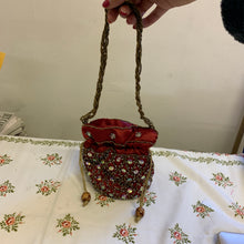 Load image into Gallery viewer, Love Manifesting Embellished Red Bucket Bag with Drawstring & Embellished Handle Purse