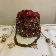 Load image into Gallery viewer, Love Manifesting Embellished Red Bucket Bag with Drawstring & Embellished Handle Purse