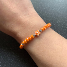 Load image into Gallery viewer, Believe & Receive Motivation Intention Tie Bracelet for Receiving Your Goals, Dreams, Manifesting and Vision Orange Silver Flower Floral Soft Thread Tie Bracelet