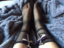 Load image into Gallery viewer, Make Any Wish Come True Black Glitter Socks Embellished Dragon Fly Beaded Jewel Transparent Handmade Trendy Socks
