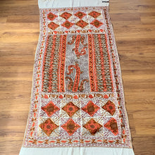 Load image into Gallery viewer, Law of Attraction Hand Embroidered Floral Pashmina Shawl Scarf White Cream Orange Sparkly Design Flower Embroidery Design Warm Soft 100% Cashmere Blend Fabric