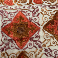 Load image into Gallery viewer, Law of Attraction Hand Embroidered Floral Pashmina Shawl Scarf White Cream Orange Sparkly Design Flower Embroidery Design Warm Soft 100% Cashmere Blend Fabric