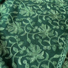 Load image into Gallery viewer, Heart Chakra Love Hand Embroidered Floral Pashmina Shawl Scarf Emerald Grass Green Monochrome Flower Embroidery Design Warm Soft 100% Cashmere Blend Fabric