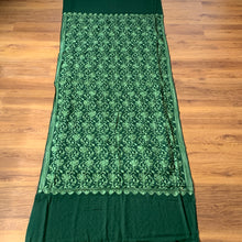 Load image into Gallery viewer, Heart Chakra Love Hand Embroidered Floral Pashmina Shawl Scarf Emerald Grass Green Monochrome Flower Embroidery Design Warm Soft 100% Cashmere Blend Fabric