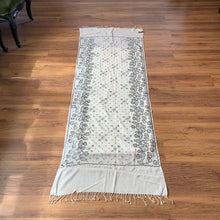 Load image into Gallery viewer, Make Your Wishes Come True Hand Embroidered Floral Pashmina Shawl Scarf White Grey Silver Sparkly Design Flower Embroidery Design Warm Soft 100% Cashmere Blend Fabric