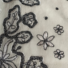 Load image into Gallery viewer, Make Your Wishes Come True Hand Embroidered Floral Pashmina Shawl Scarf White Grey Silver Sparkly Design Flower Embroidery Design Warm Soft 100% Cashmere Blend Fabric