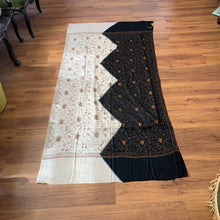Load image into Gallery viewer, Yin & Yang Hand Embroidered Floral Pashmina Shawl Scarf Black and White Flower Leaves Embroidery Warm Soft 100% Cashmere Blend