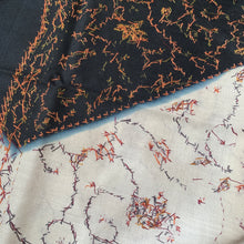 Load image into Gallery viewer, Yin & Yang Hand Embroidered Floral Pashmina Shawl Scarf Black and White Flower Leaves Embroidery Warm Soft 100% Cashmere Blend
