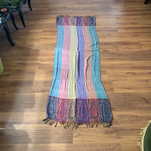 Load image into Gallery viewer, Peace Pashmina Blue Mulicolour Pattern Reversible Wear Both Ways Shawl Scarf Silver Blue Multicolour Rainbow Warm Soft 100% Cashmere Blend Fabric