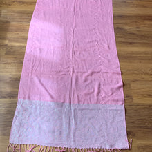 Load image into Gallery viewer, Love Pashmina Paisley Pink Tassel Reversible Wear Both Ways Shawl Scarf Silver Pastel Pink Woven Work Warm Soft 100% Cashmere Blend Fabric