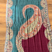 Load image into Gallery viewer, Love Paisley Floral Pashmina Shawl Scarf Sequin Embellished Red, Blue, Burgundy, Cream Tarot Style Design Warm Soft 100% Cashmere Blend Fabric