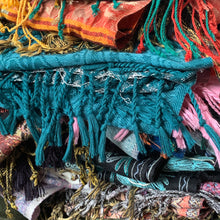 Load image into Gallery viewer, Peace Intention Floral Paisley Block Print Oswal Woollen Shawl Scarf Blue Pink Design Embroidery Warm Soft 100% Wool Border Fabric