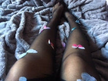 Load image into Gallery viewer, Make Any Wish Come True Black Butterfly Applique Tights Panty Hose Handmade With Fabric Butterflies and Jewel Gems Dress Up Hosiery