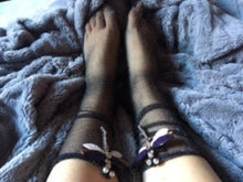 Load image into Gallery viewer, Make Any Wish Come True Black Glitter Socks Embellished Dragon Fly Beaded Jewel Transparent Handmade Trendy Socks