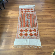 Load image into Gallery viewer, Law of Attraction Hand Embroidered Floral Pashmina Shawl Scarf White Cream Orange Sparkly Design Flower Embroidery Design Warm Soft 100% Cashmere Blend Fabric