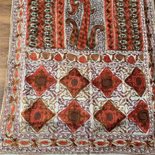 Load image into Gallery viewer, Law of Attraction Hand Embroidered Floral Pashmina Shawl Scarf White Cream Orange Sparkly Design Flower Embroidery Design Warm Soft 100% Cashmere Blend Fabric