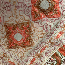 Load image into Gallery viewer, Law of Attraction Hand Embroidered Floral Pashmina Shawl Scarf White Cream Orange Sparkly Design Flower Embroidery Design Warm Soft 100% Cashmere Blend Fabric