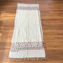 Load image into Gallery viewer, Love Manifesting Hand Embroidered Floral Pashmina Shawl Scarf Multicolour Thread Work White Design Flower Embroidery Warm Soft 100% Cashmere Blend Fabric