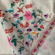 Load image into Gallery viewer, Love Manifesting Hand Embroidered Floral Pashmina Shawl Scarf Multicolour Thread Work White Design Flower Embroidery Warm Soft 100% Cashmere Blend Fabric