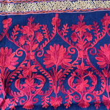 Load image into Gallery viewer, Twin Flame Harmony Hand Embroidered Floral Pashmina Shawl Scarf Navy Blue and Red Floral Flower Embroidery Design Warm Soft 100% Cashmere Blend Fabric