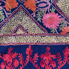 Load image into Gallery viewer, Twin Flame Harmony Hand Embroidered Floral Pashmina Shawl Scarf Navy Blue and Red Floral Flower Embroidery Design Warm Soft 100% Cashmere Blend Fabric