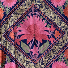 Load image into Gallery viewer, Twin Flame Harmony Hand Embroidered Floral Pashmina Shawl Scarf Navy Blue and Red Floral Flower Embroidery Design Warm Soft 100% Cashmere Blend Fabric