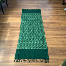 Load image into Gallery viewer, Heart Chakra Love Hand Embroidered Floral Pashmina Shawl Scarf Emerald Grass Green Monochrome Flower Embroidery Design Warm Soft 100% Cashmere Blend Fabric