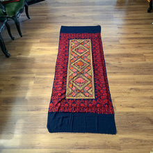 Load image into Gallery viewer, Twin Flame Harmony Hand Embroidered Floral Pashmina Shawl Scarf Navy Blue and Red Floral Flower Embroidery Design Warm Soft 100% Cashmere Blend Fabric