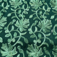 Load image into Gallery viewer, Heart Chakra Love Hand Embroidered Floral Pashmina Shawl Scarf Emerald Grass Green Monochrome Flower Embroidery Design Warm Soft 100% Cashmere Blend Fabric