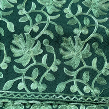Load image into Gallery viewer, Heart Chakra Love Hand Embroidered Floral Pashmina Shawl Scarf Emerald Grass Green Monochrome Flower Embroidery Design Warm Soft 100% Cashmere Blend Fabric
