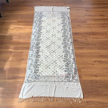 Load image into Gallery viewer, Make Your Wishes Come True Hand Embroidered Floral Pashmina Shawl Scarf White Grey Silver Sparkly Design Flower Embroidery Design Warm Soft 100% Cashmere Blend Fabric