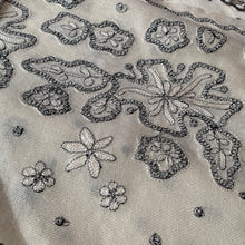 Load image into Gallery viewer, Make Your Wishes Come True Hand Embroidered Floral Pashmina Shawl Scarf White Grey Silver Sparkly Design Flower Embroidery Design Warm Soft 100% Cashmere Blend Fabric
