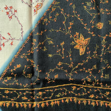 Load image into Gallery viewer, Yin & Yang Hand Embroidered Floral Pashmina Shawl Scarf Black and White Flower Leaves Embroidery Warm Soft 100% Cashmere Blend