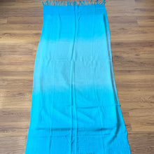 Load image into Gallery viewer, Healing & Peace Pashmina Blue Ombre Pattern Reversible Wear Both Ways Shawl Scarf Baby Blue Turquoise Multicolour Warm Soft 100% Cashmere Blend Fabric