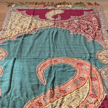Load image into Gallery viewer, Love Paisley Floral Pashmina Shawl Scarf Sequin Embellished Red, Blue, Burgundy, Cream Tarot Style Design Warm Soft 100% Cashmere Blend Fabric