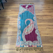 Load image into Gallery viewer, Love Paisley Floral Pashmina Shawl Scarf Sequin Embellished Red, Blue, Burgundy, Cream Tarot Style Design Warm Soft 100% Cashmere Blend Fabric