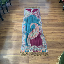 Load image into Gallery viewer, Love Paisley Floral Pashmina Shawl Scarf Sequin Embellished Red, Blue, Burgundy, Cream Tarot Style Design Warm Soft 100% Cashmere Blend Fabric