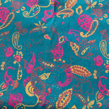 Load image into Gallery viewer, Peace Intention Floral Paisley Block Print Oswal Woollen Shawl Scarf Blue Pink Design Embroidery Warm Soft 100% Wool Border Fabric
